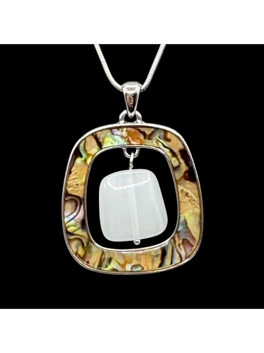 Lia Sophia Silver Tone Abalone Pendant Necklace Beachy Boho 18"